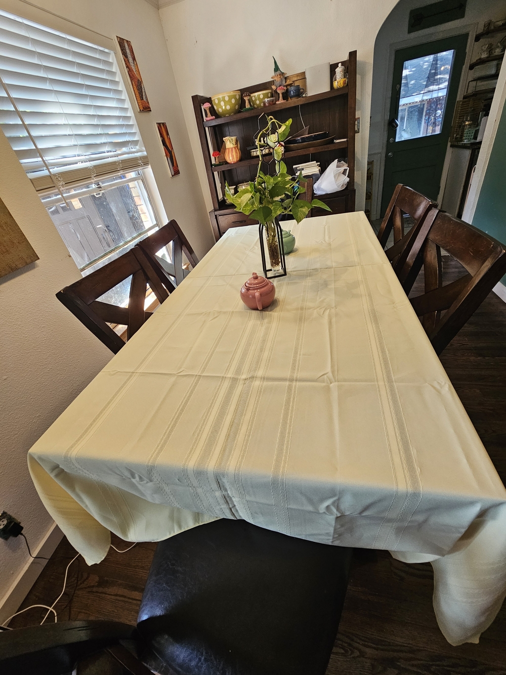 Elegant Soft Yellow Dining Tablecloth with Subtle Woven Stripes..size 120" X 60"